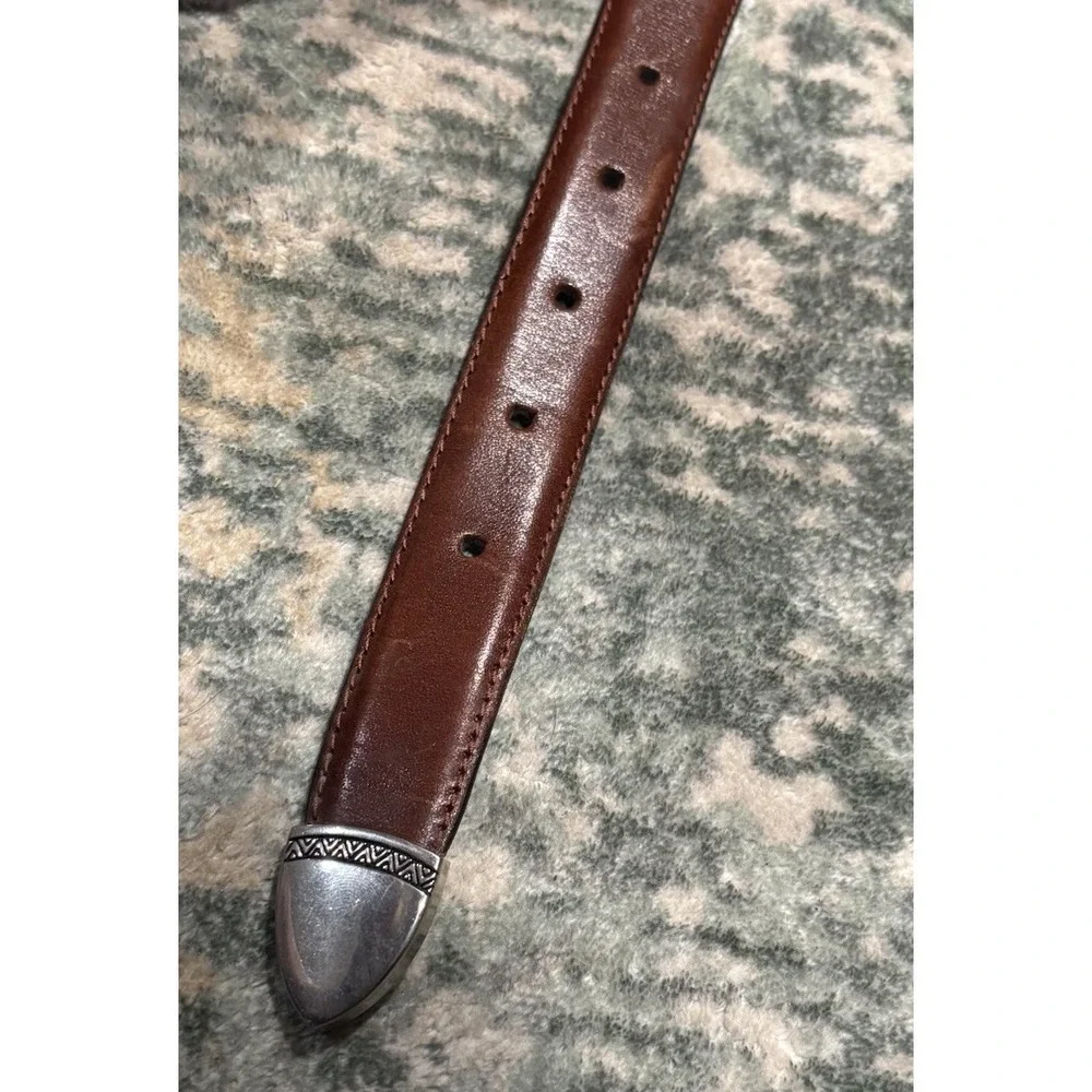 brown leather belt  silver medallions Size 42